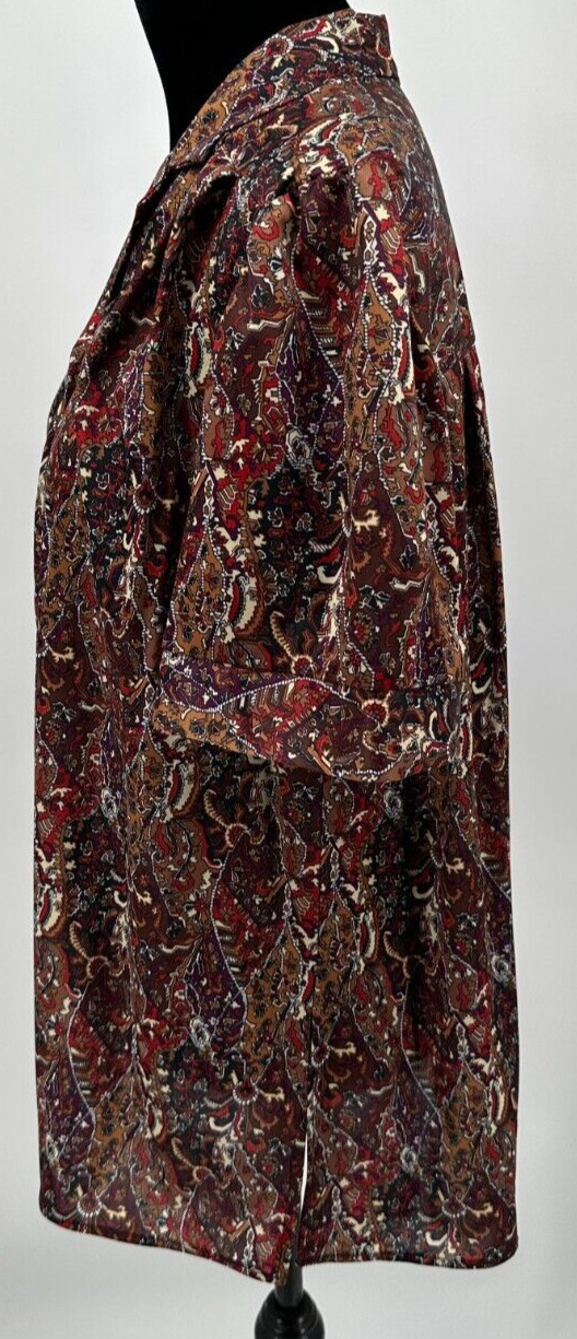 Top Notch Womens Short Sleeve Collared Blouse Size 38/18W Brown Autumnal Floral