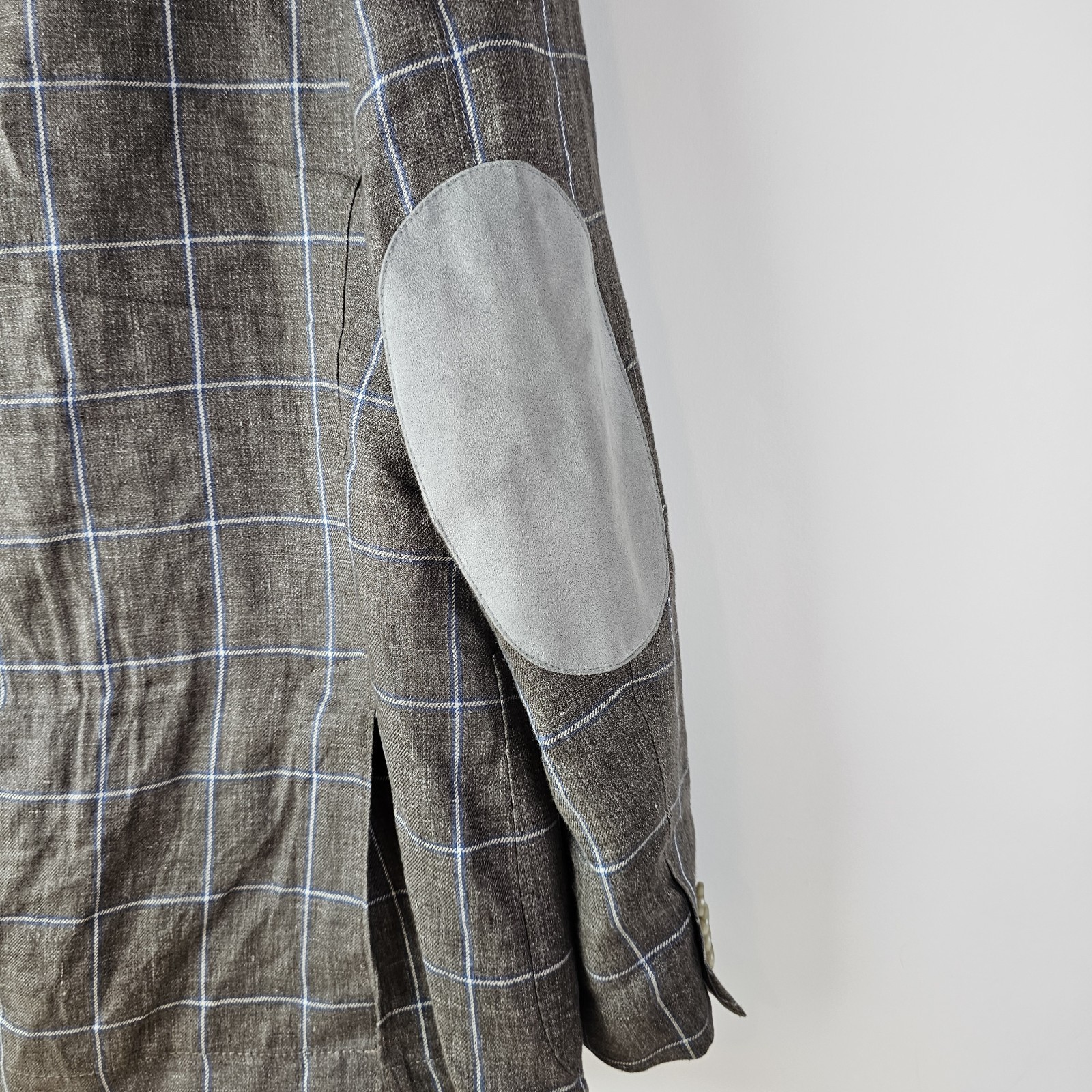 Kroon Blazer Jacket Linen Edge Mens 42L Windowpane Elbow Patches Unstructured