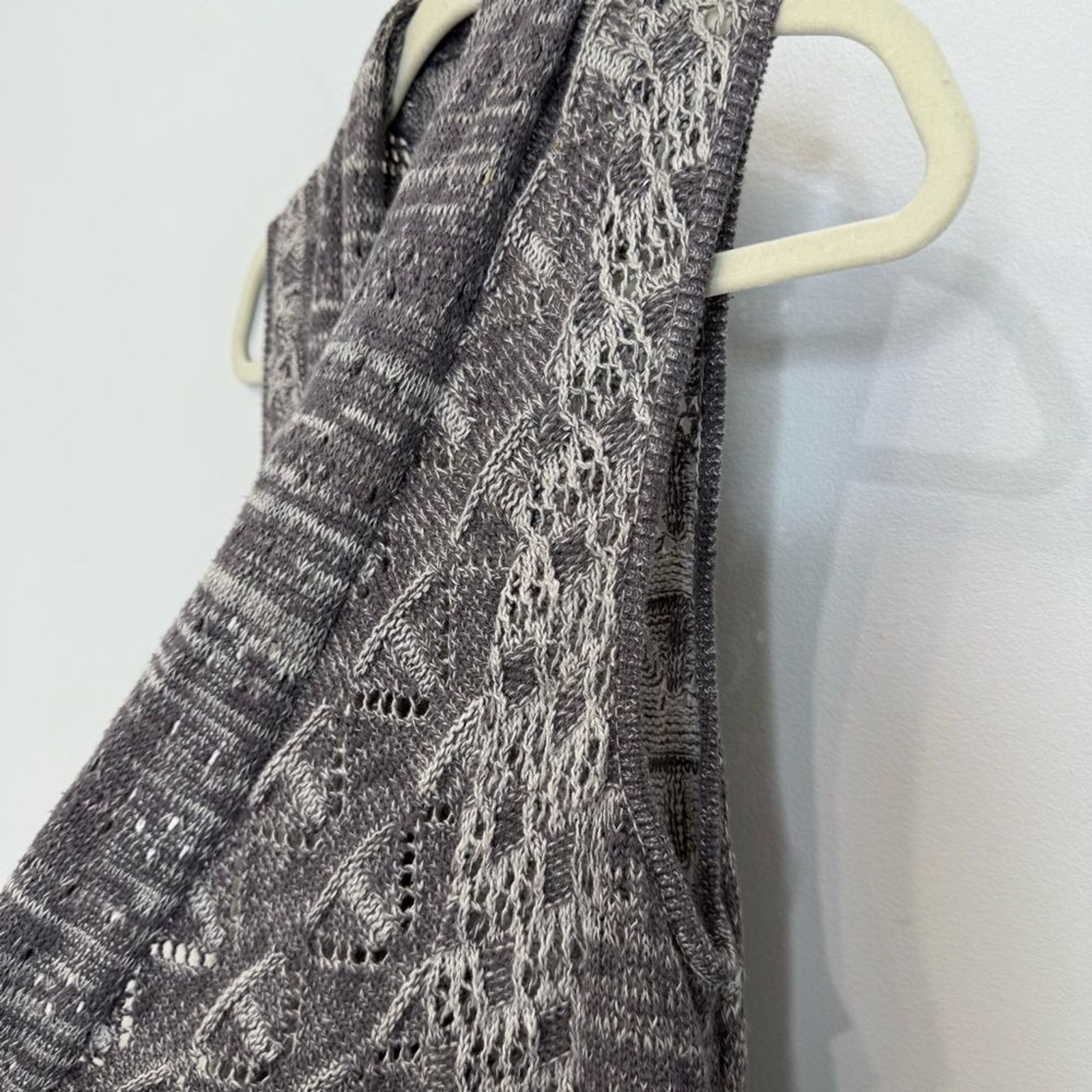 Moth Gray Lavena Pointelle Draped Open Front Cardigan Sweater Vest Women XS/S