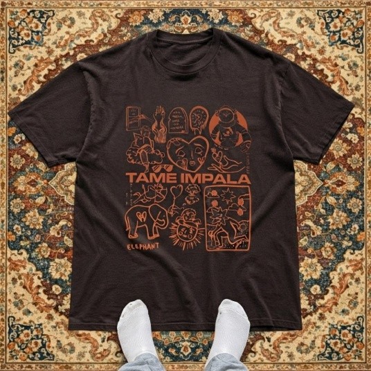 Tame Impala “Elephant” Psychedelic Doodle Graphic Black T-Shirt Tee
