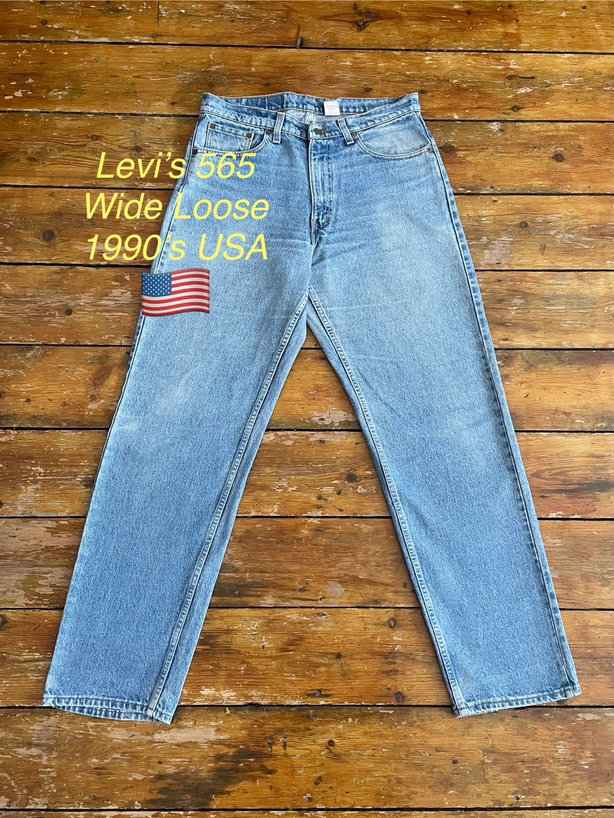 Vintage 90s Levi’s 565 Made in USA Wide Leg Loose Fit Jeans Light Blue Denim