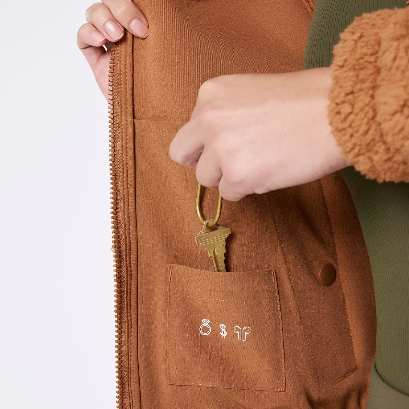 Figs On-Shift High Pile Fleece Bomber Jacket in Mocha, Size XXS