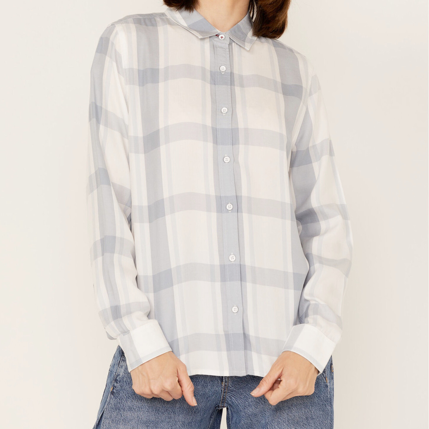 Flag & Anthem Women’s Desert Son Shirt Size S Blue-Gray/White Plaid Long Sleeve