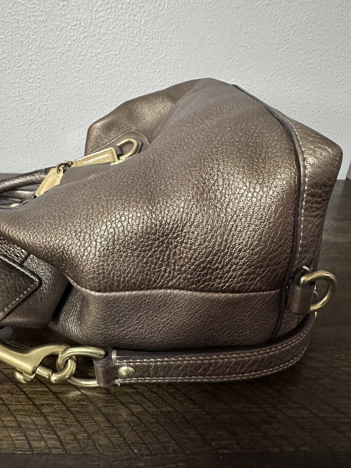 COACH Leather Madison Sabrina Satchel 12937 Gold Metallic Handbag & wristlet