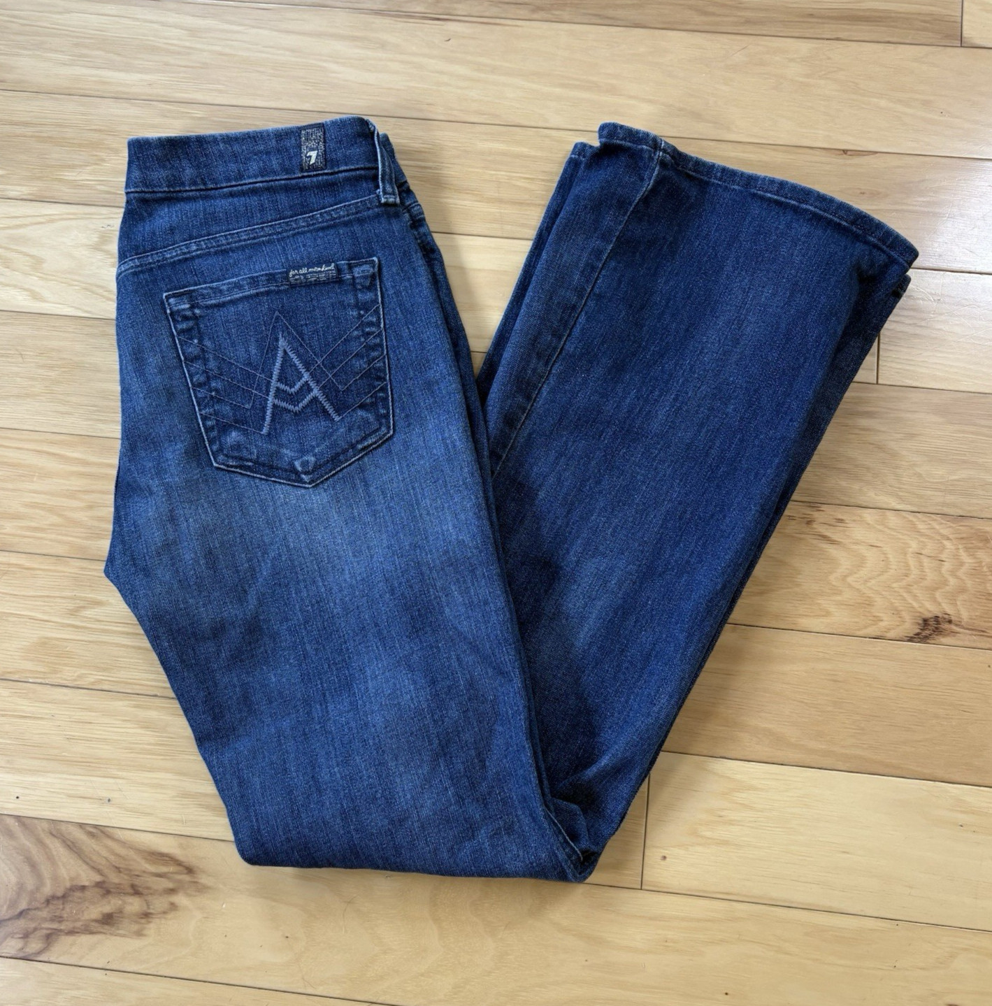 7 For All Mankind A Pocket Jeans Women Sz 7 Reg Dark Wash Low Rise Bootcut Denim