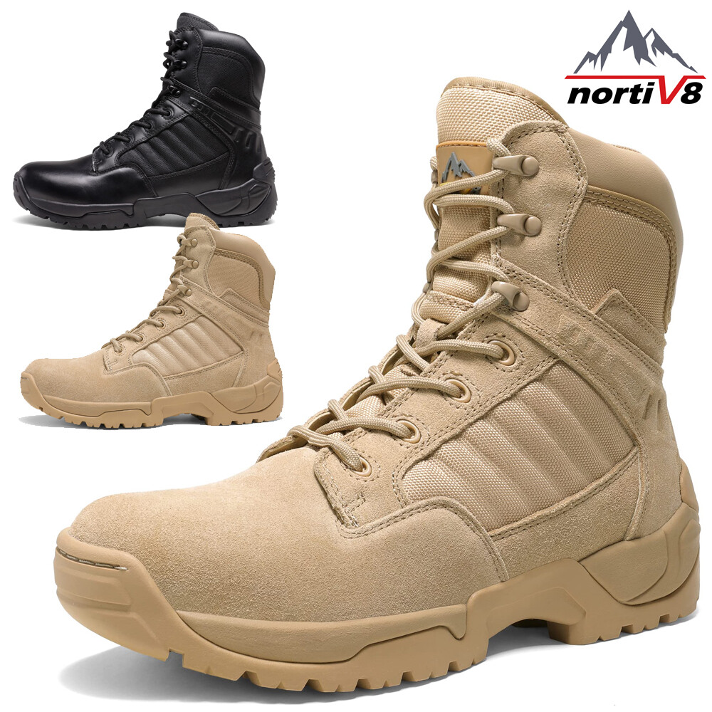 NORTIV8 Men’s Military Tactical Work Boots Side Zipper Hiking Combat Boots Shoes