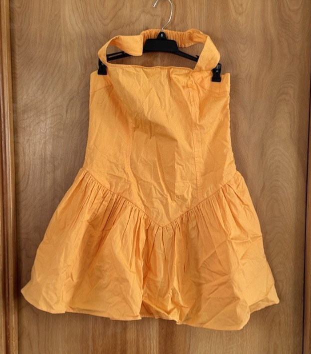 Asos Design Women’s Halter Mini Dress Ruffle Hem in Tangerine US Size 8 NEW