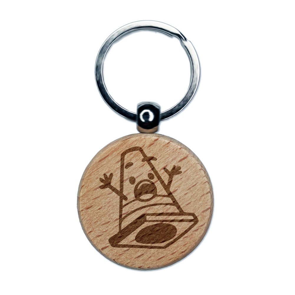 Cautious Traffic Cone Surprised Engraved Wood Round Keychain Tag Charm