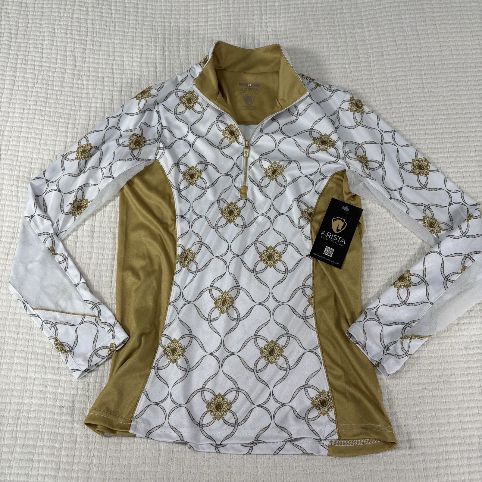 Arista Equestrian Top Womens XS White Luxe Quarter Zip Mesh Pullover Riding NEW*