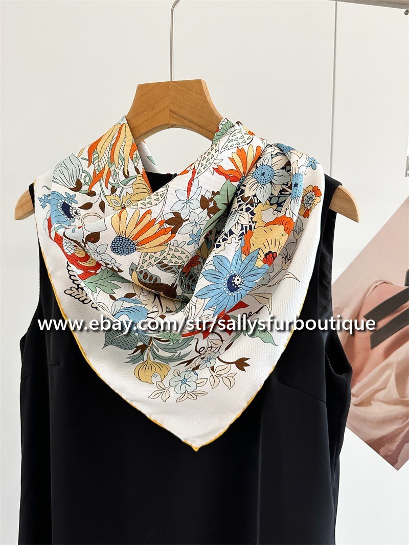 Heavy 18 Momme Silk Flowers Print Double Face Collar Scarf 26″ Yellow