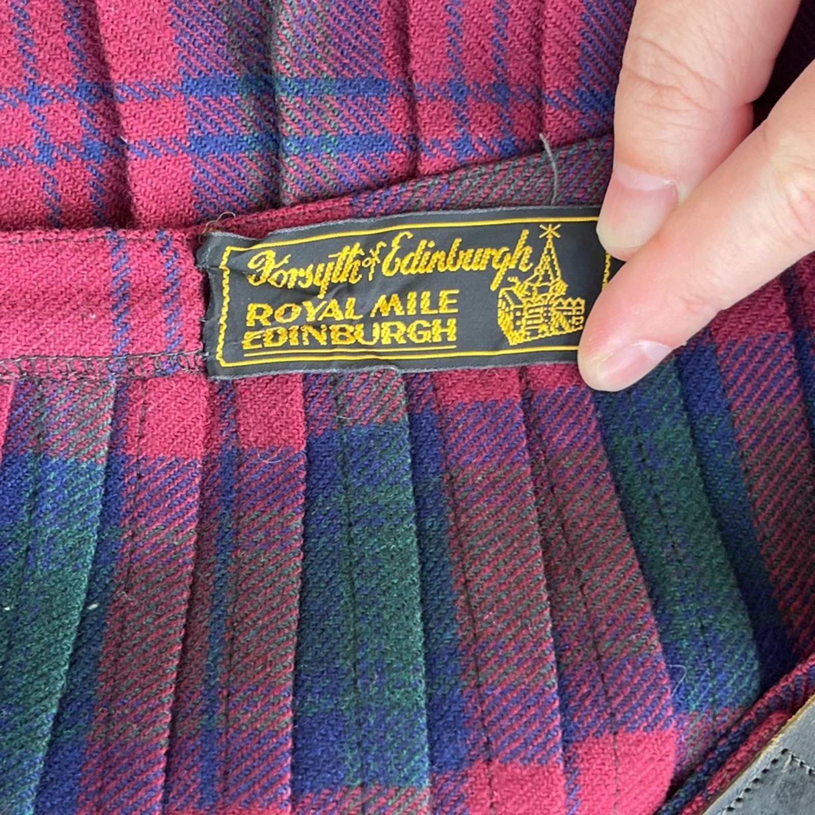 Vintage Pleated Plaid Skirt Mini Red Buckle Fringe Purple Scottish Tartan Large