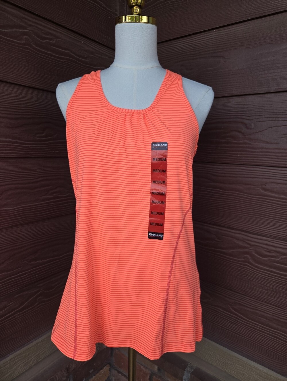 NWT Kirkland Signature Coral Stripe Performance Tank Top Women’s Size Medium