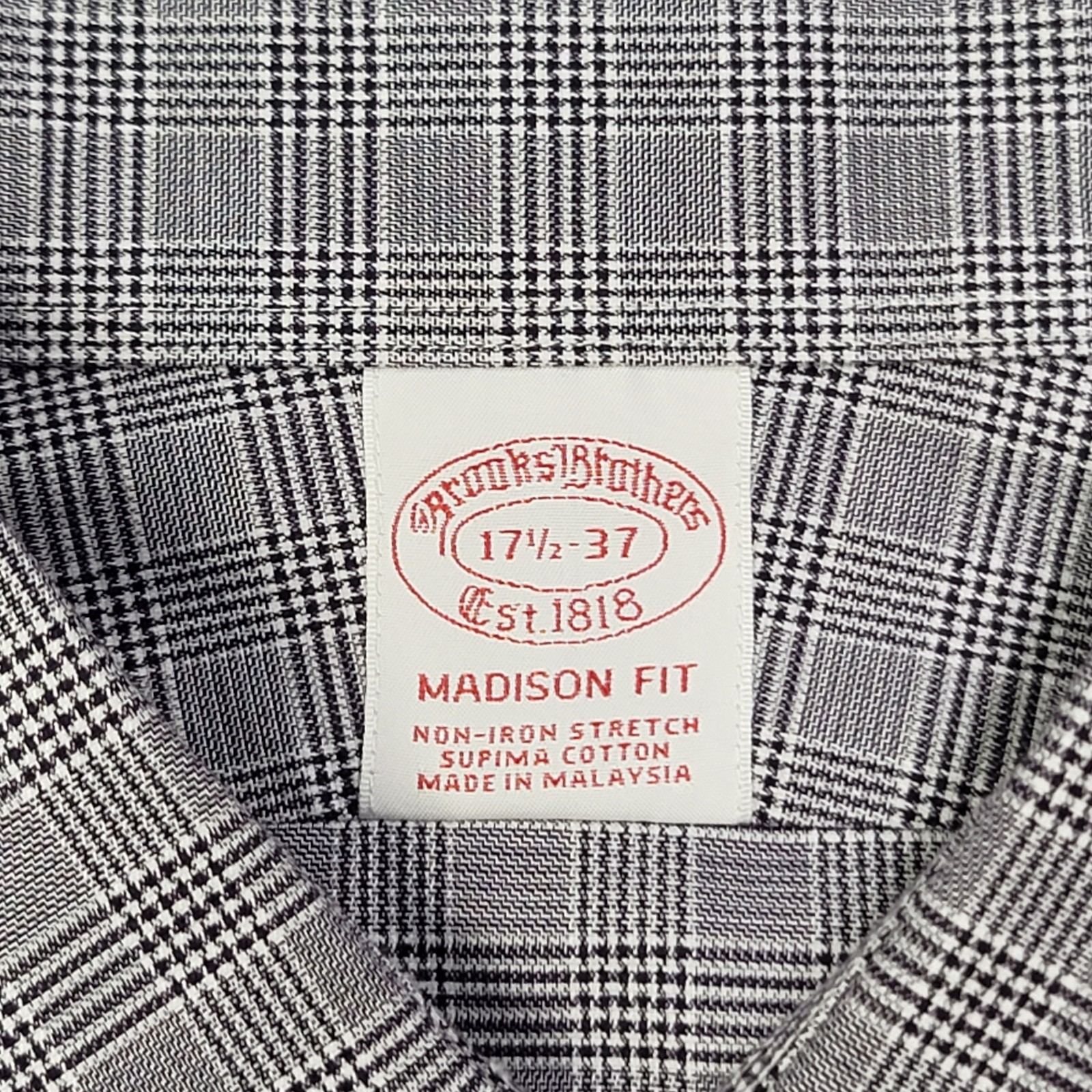 Brooks Brothers Shirt Mens 17.5 37 Purple Glenncheck Madison Fit Stretch Supima