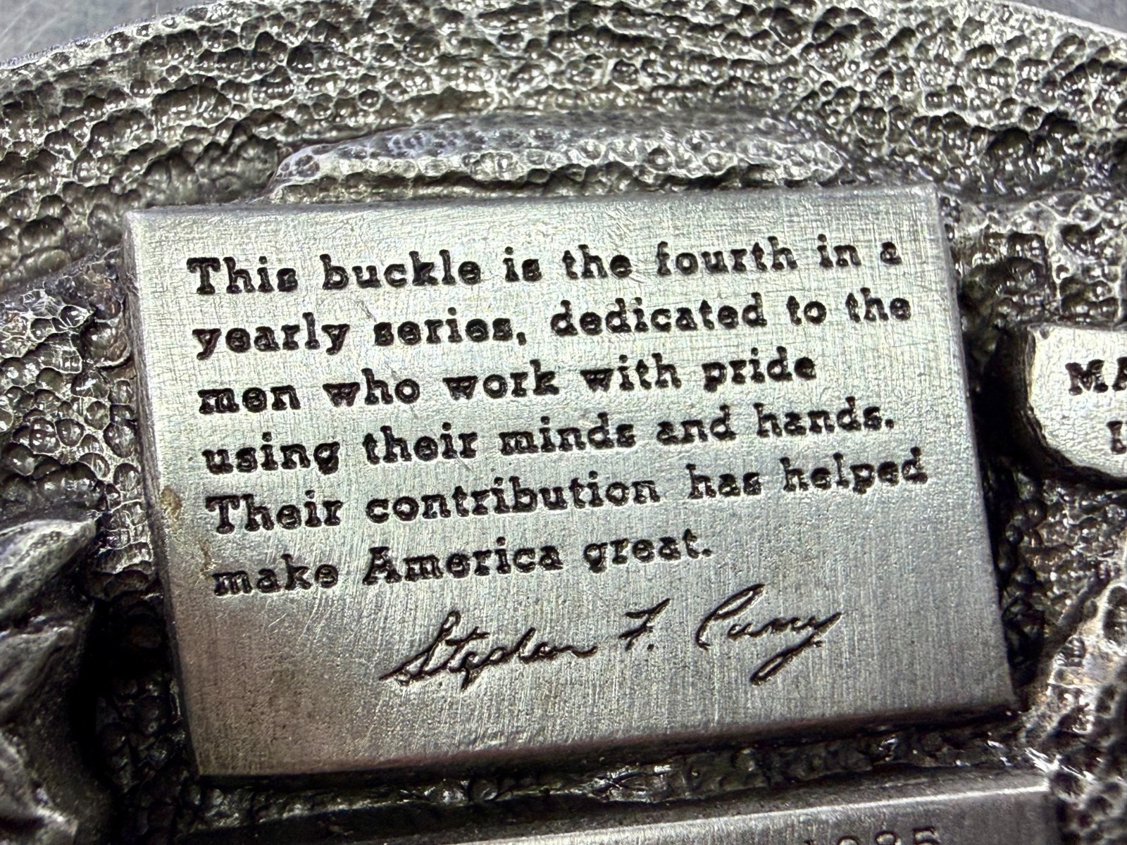 American Construction Worker 1985 Commemorative Belt Buckle by Arroyo Grande
