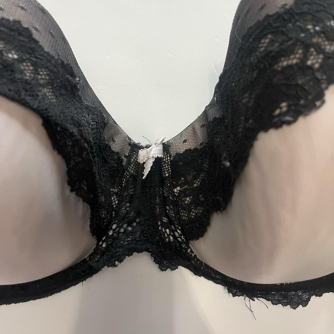 Victoria’s Secret Light Pink Bra 36DD Black Lace Trim White Bow Lined Underwire