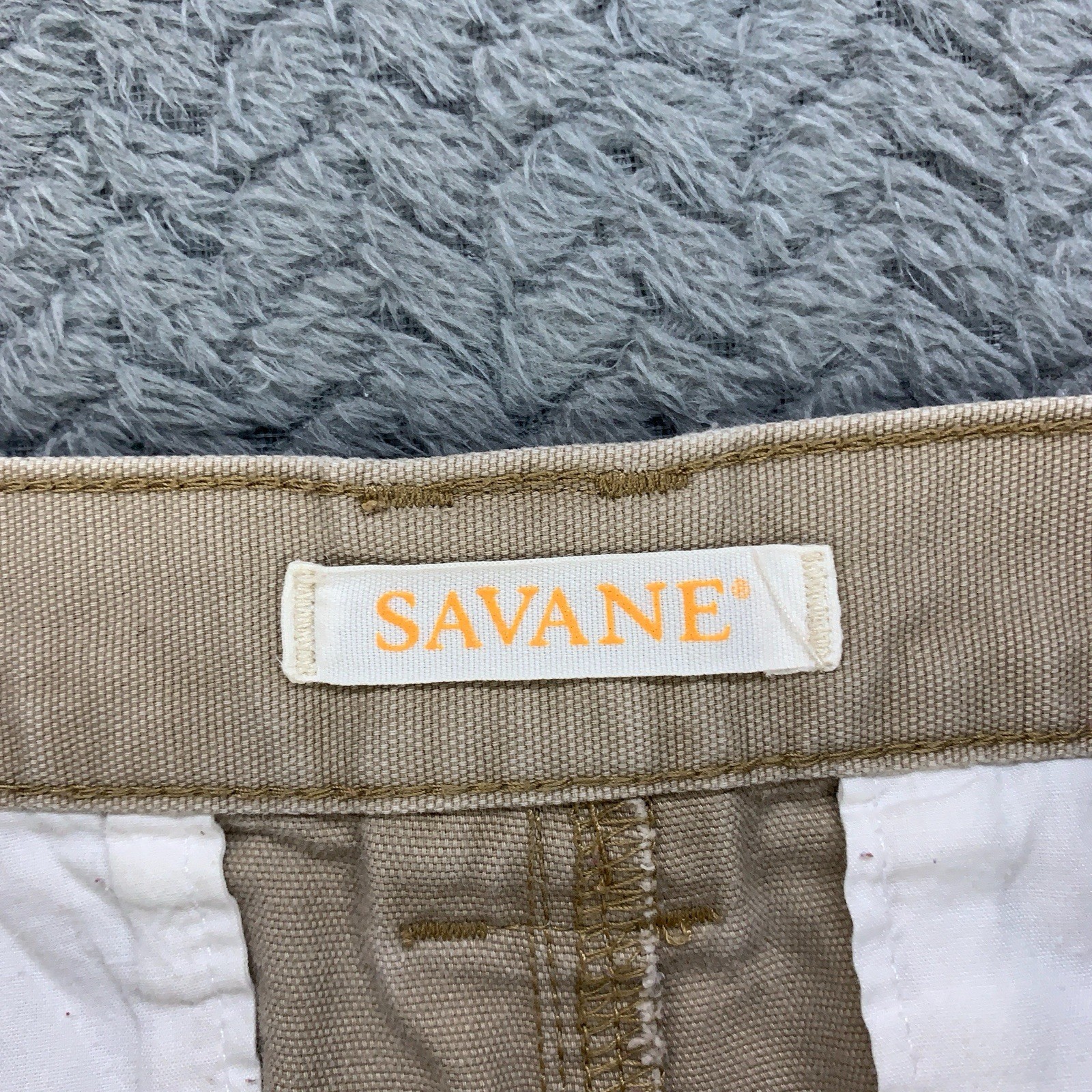 Savane Safari Cargo Shorts Mens Size 32 Beige Khaki Canvas Elastic Waist