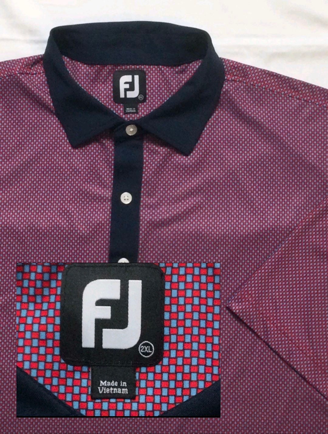 2XL FootJoy Golf Polo Mens XXL Red & Blue Print Short Sleeve