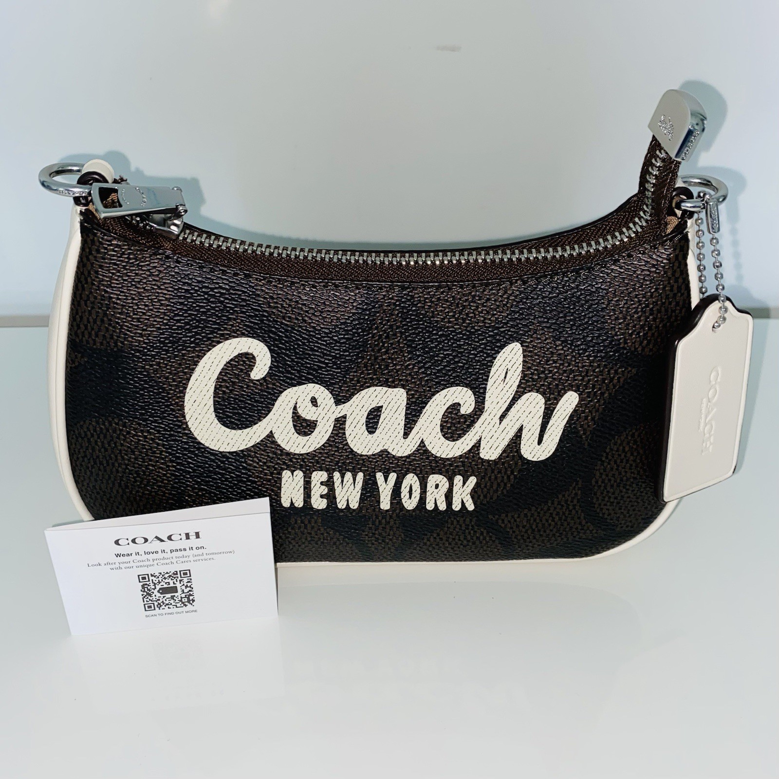 Coach Teri Mini Crossbody Leather Bag, Signature Canvas Coach Graphic, Worn Once