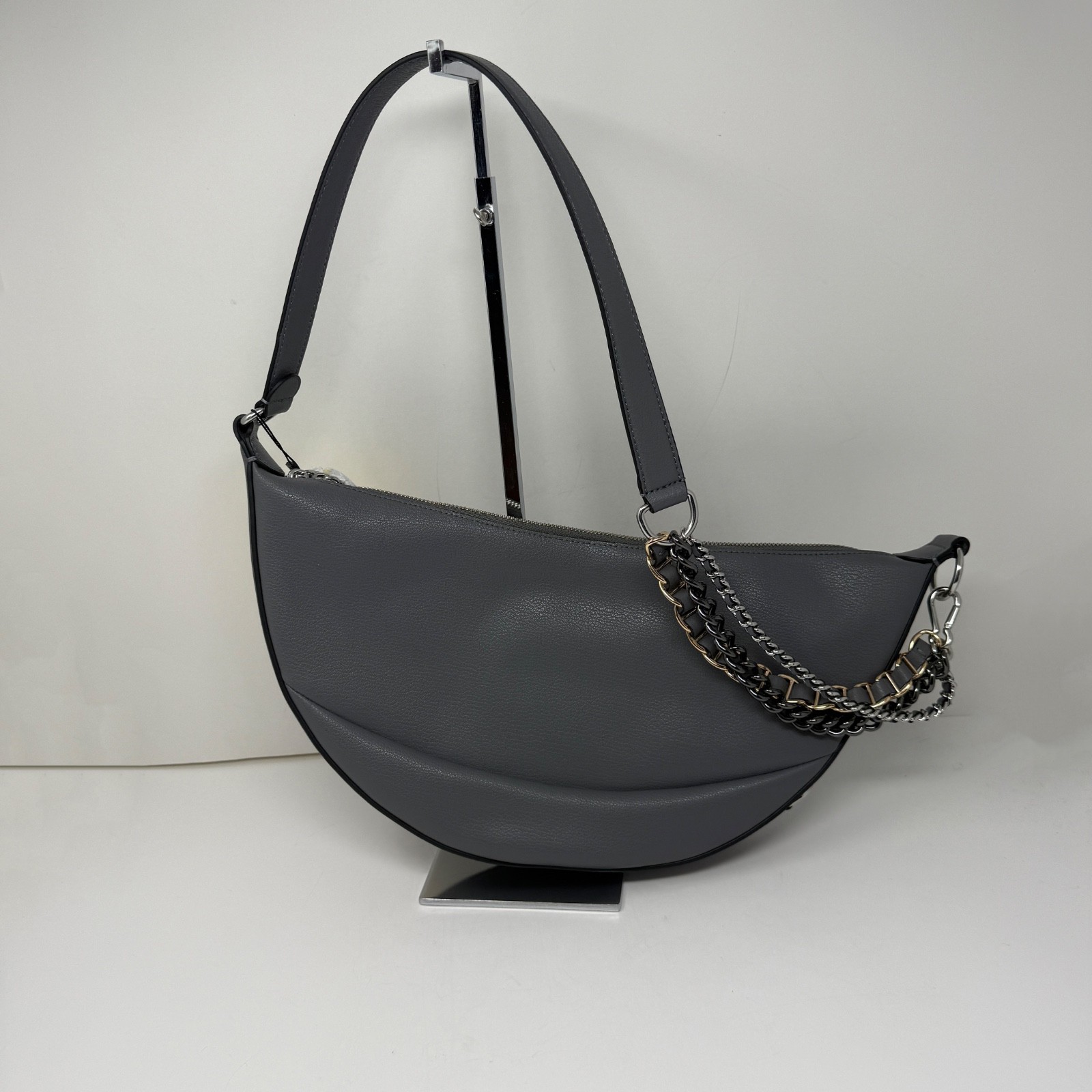 NEW Marc Jacobs The Eclipse Genuine Leather Half Circle Chain Purse Smoked Pearl