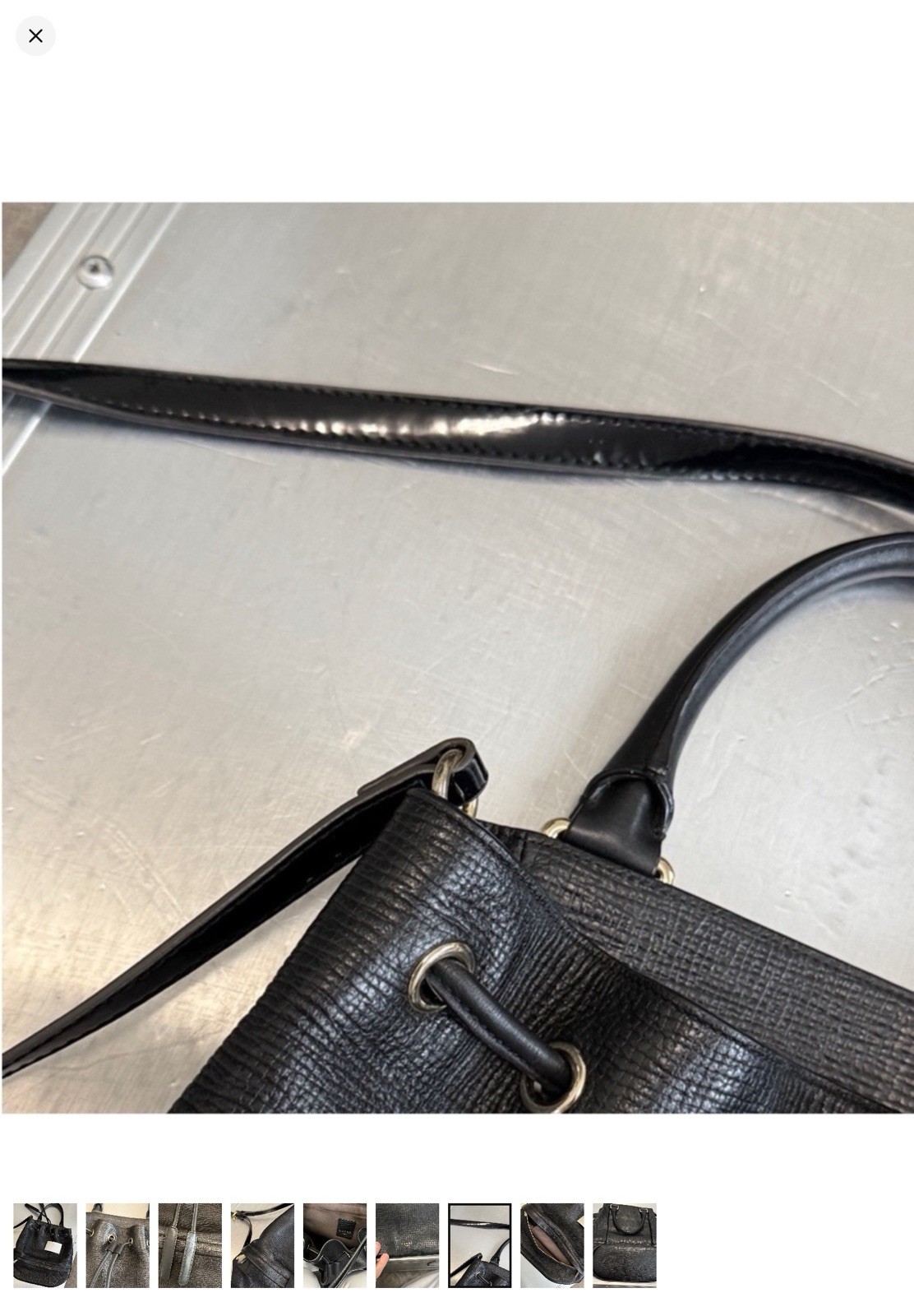 Luana Italy Black Bucket Drawstring Bag, Double Handles, Silver Hardware