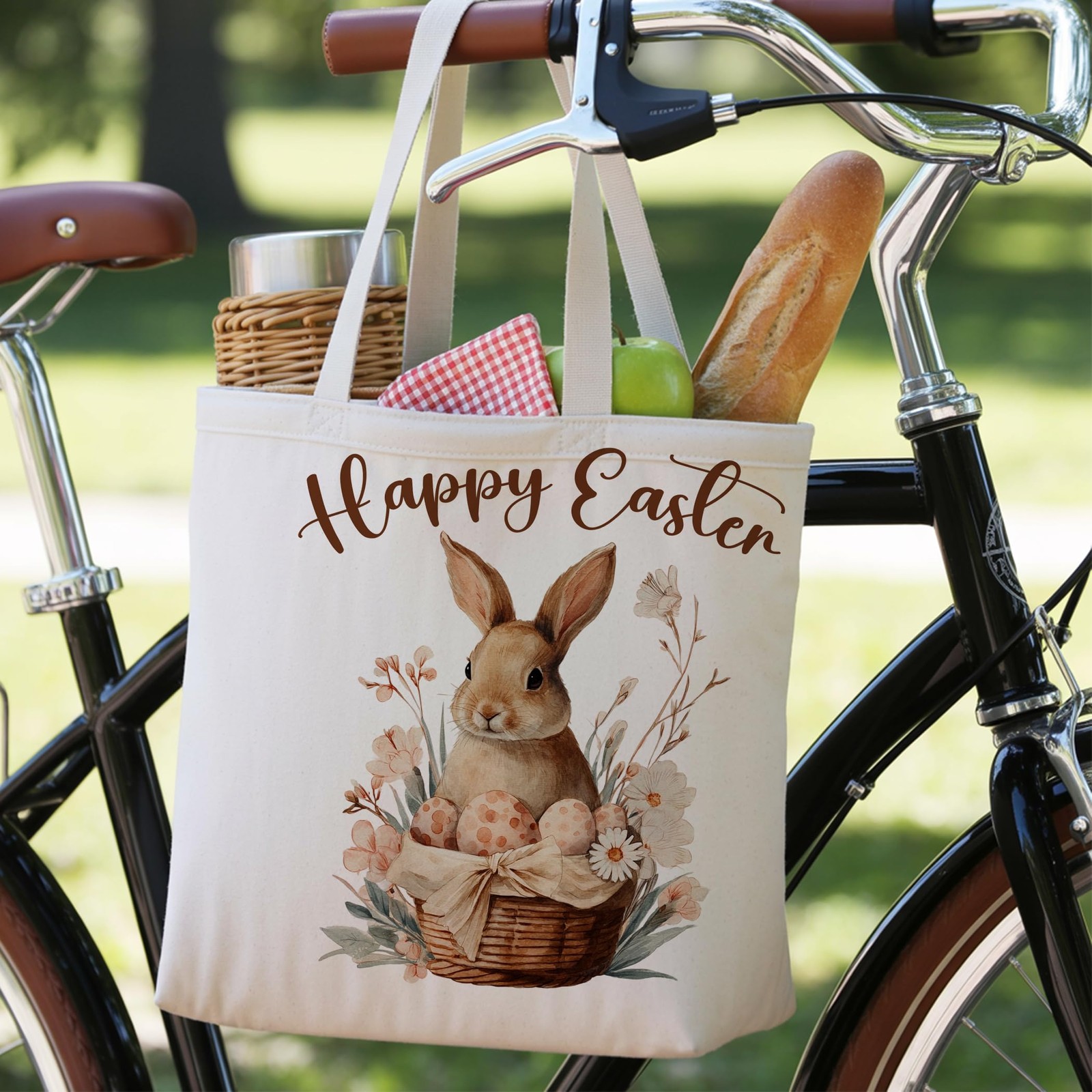 LRYBUD Happy Easter Canvas Tote Bag for 13.8 x x 0.6 inches, Yellow