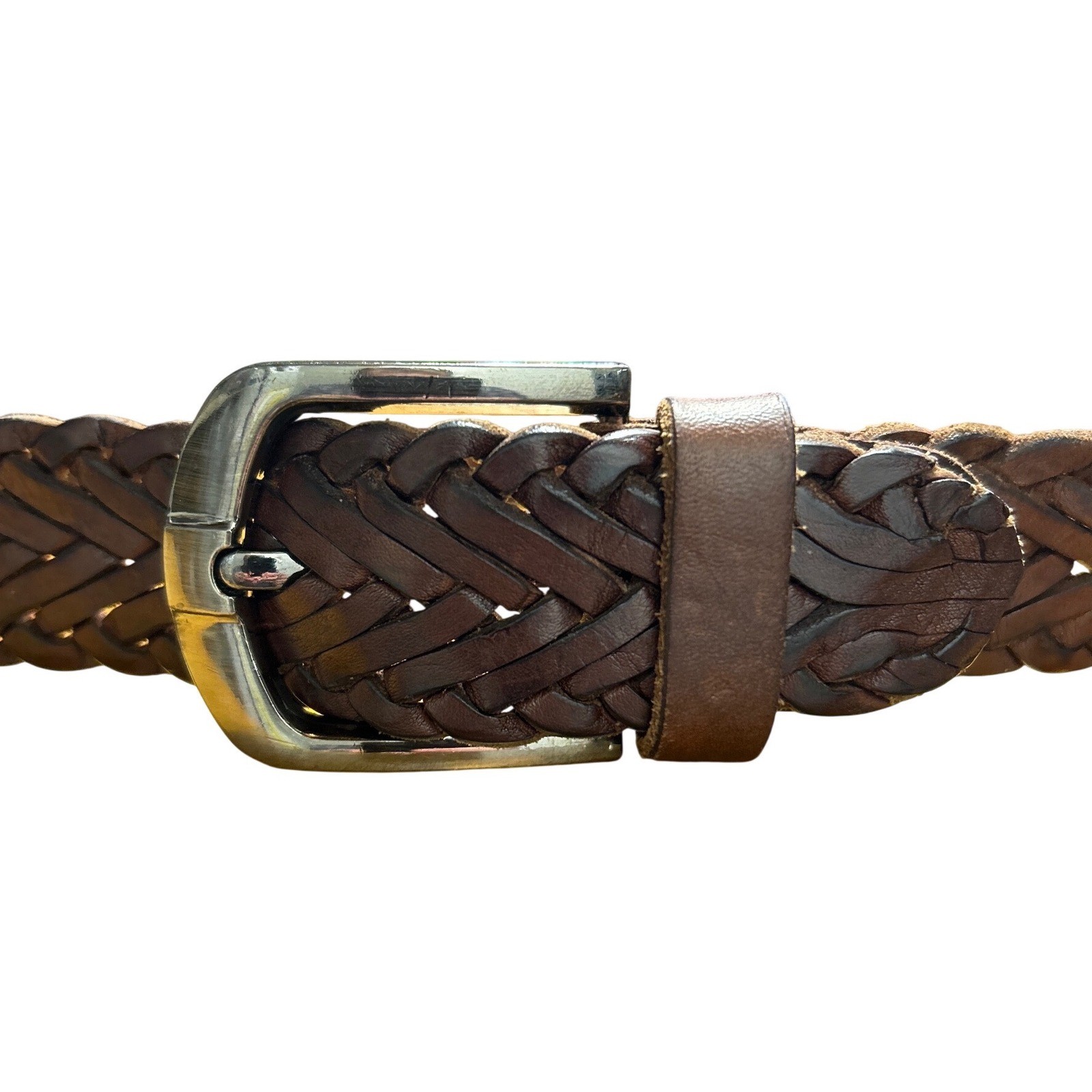 Braided Leather Belt Brown Silver Buckle 1.25″ Wide Size XL (52″ Strap)