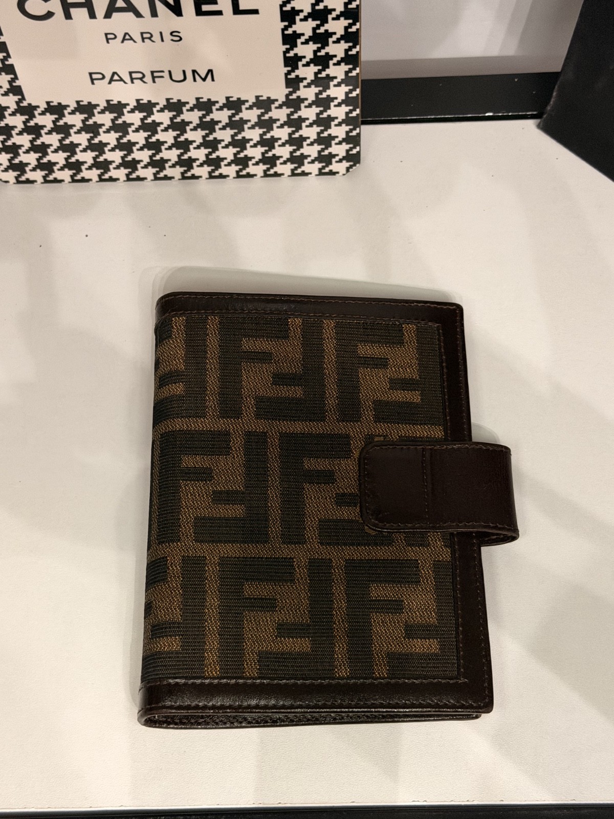 Fendi Zucca Monogram Brown Leather Agenda Planner Cover Ring Binder