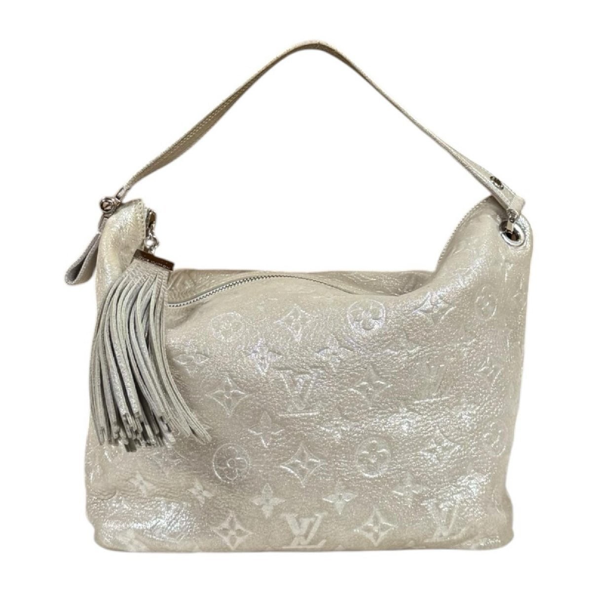 LOUIS VUITTON Shimmer Halo Silver Monogram Embossed Leather Hand Bag