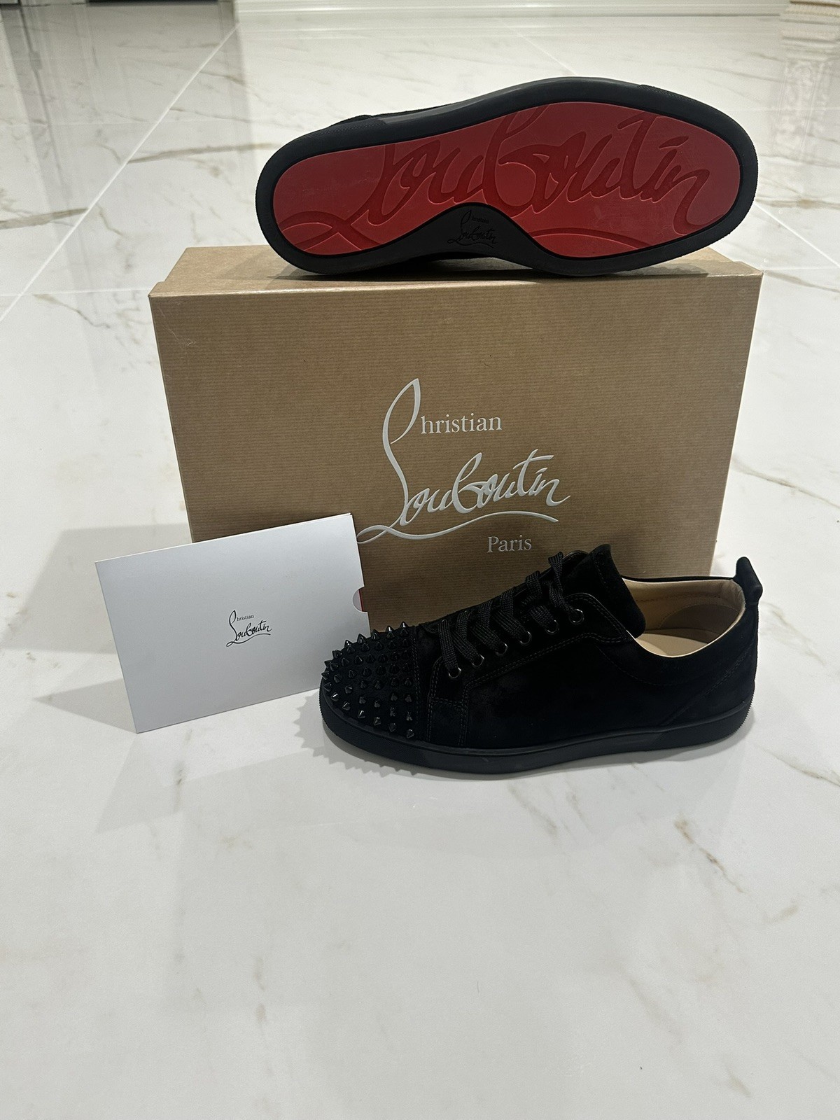 Christian Louboutin Louis Junior Black Spiked Men’s Sneakers US Size 9(ORIGINAL)