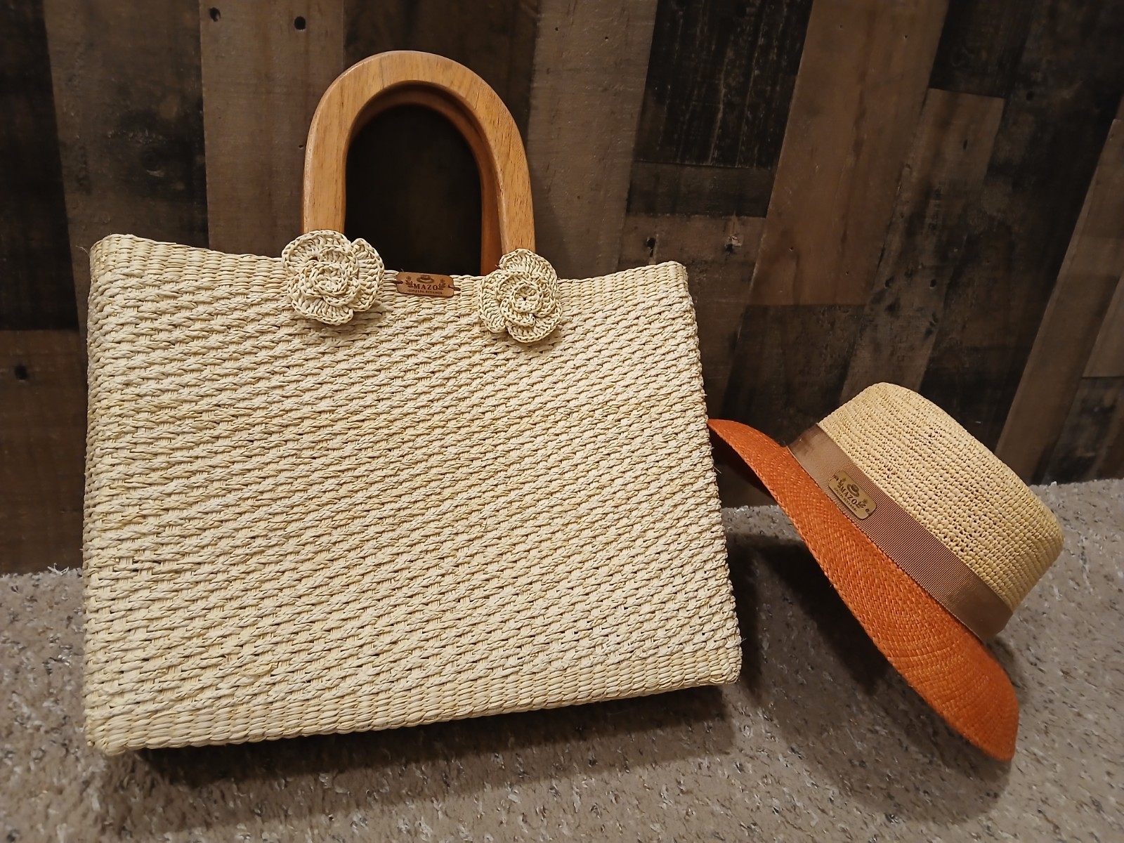 Aauthentic Ecuador Toquilla Straw TOTE and SOMBRERO