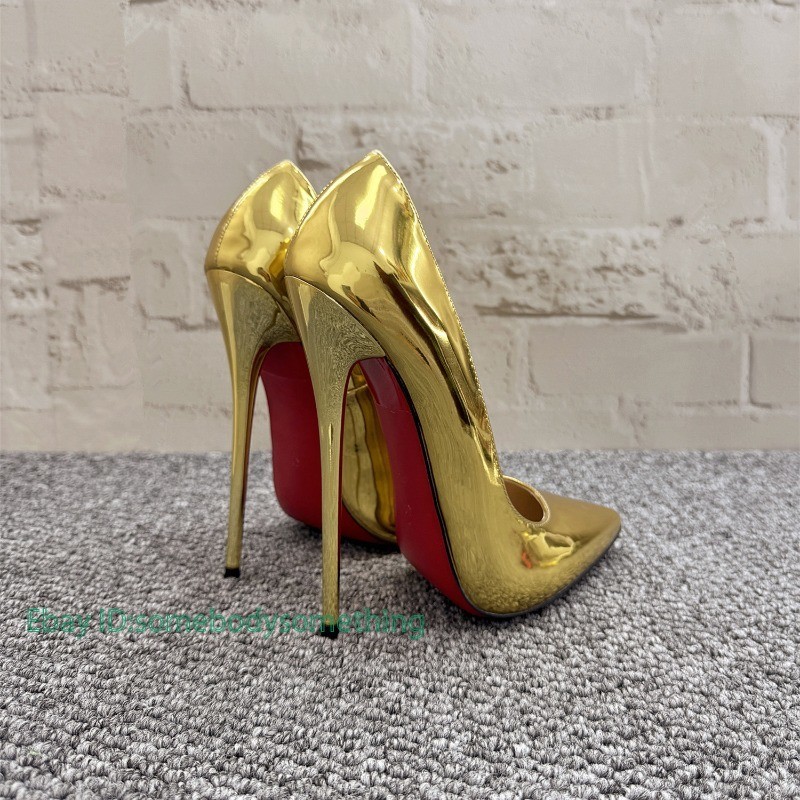 12cm Slim High-heeled Pointed Shallow Mouth High-heeled Shoes Gold Metal Party