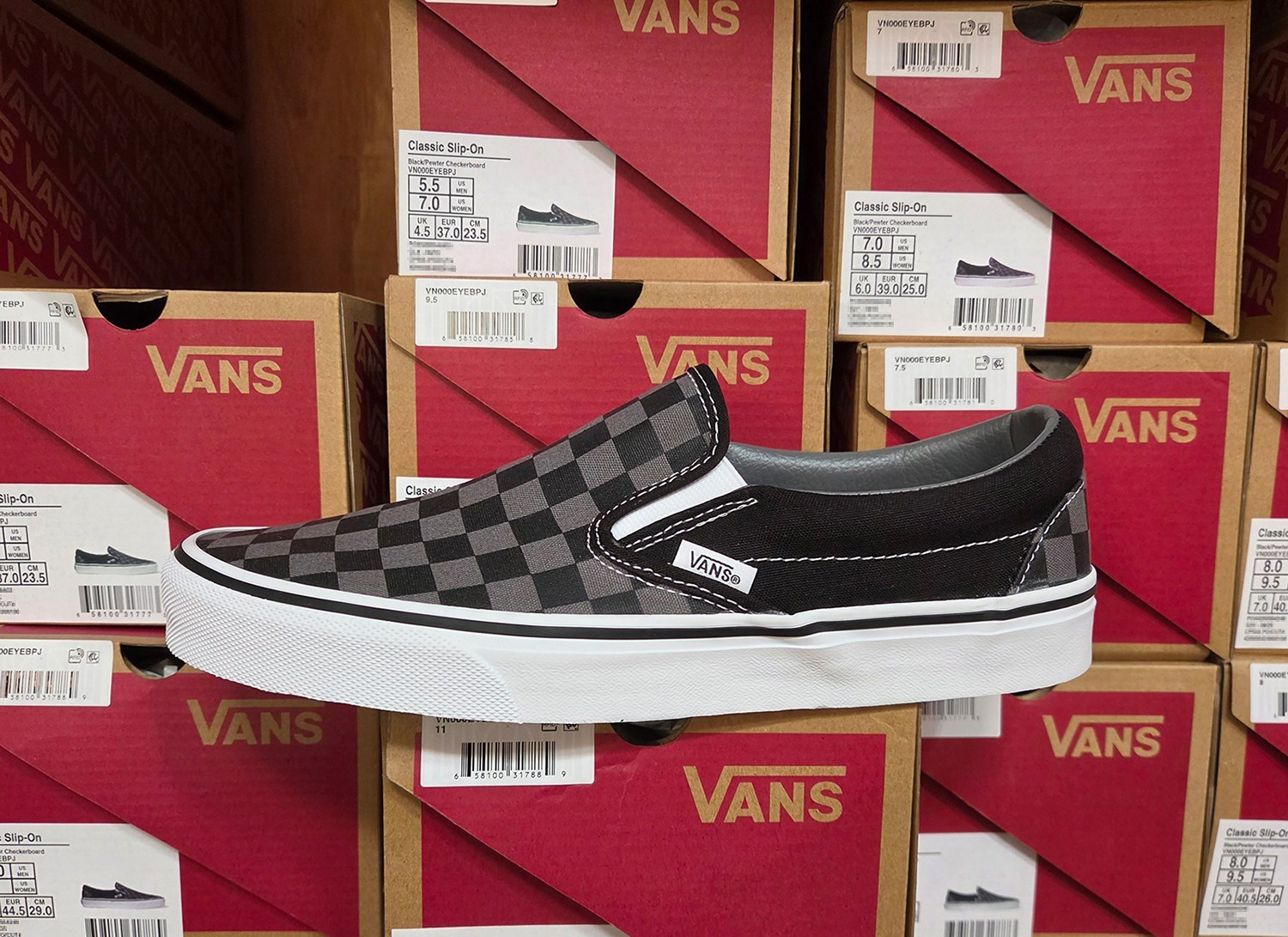 Vans Classic Slip-On Black Pewter Checkerboard Sneakers Shoes New