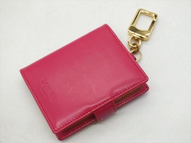 Authentic Loewe Leather Cover Memo Pad Style Keychain Pink Gold Hardware Women’s