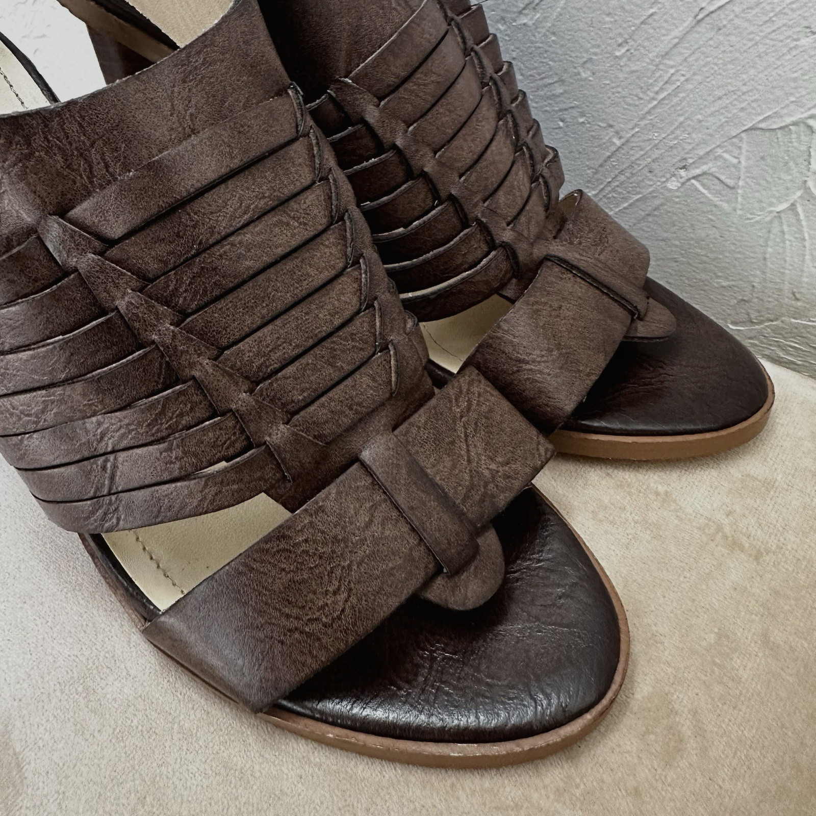 Charles by Charles David JEEZE Brown Leather Slingback Sandal Chunky Heels Sz. 7