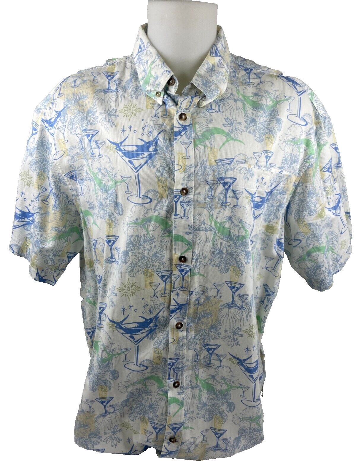 Columbia Men XXL Shirt Martini Marlin Print River Lodge Fishing Camp
