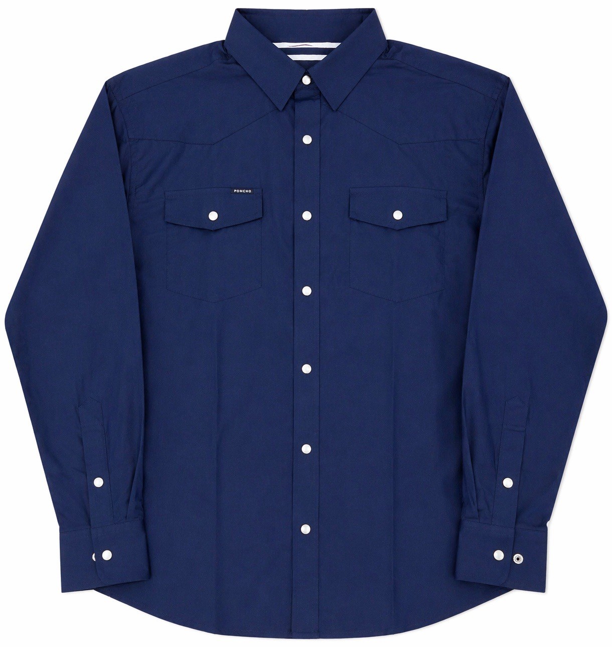 Poncho Men’s Pearl Snap Shirt The Pacifico Long Sleeve Blue Size Medium Slim Fit