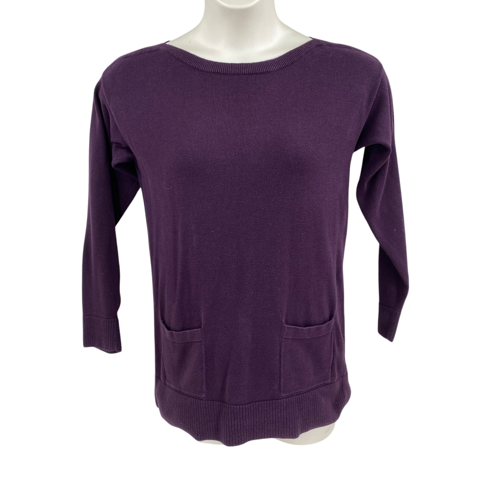 Jeanne Pierre Womens Sweater Size Small Purple Pullover Boat Neck Pockets