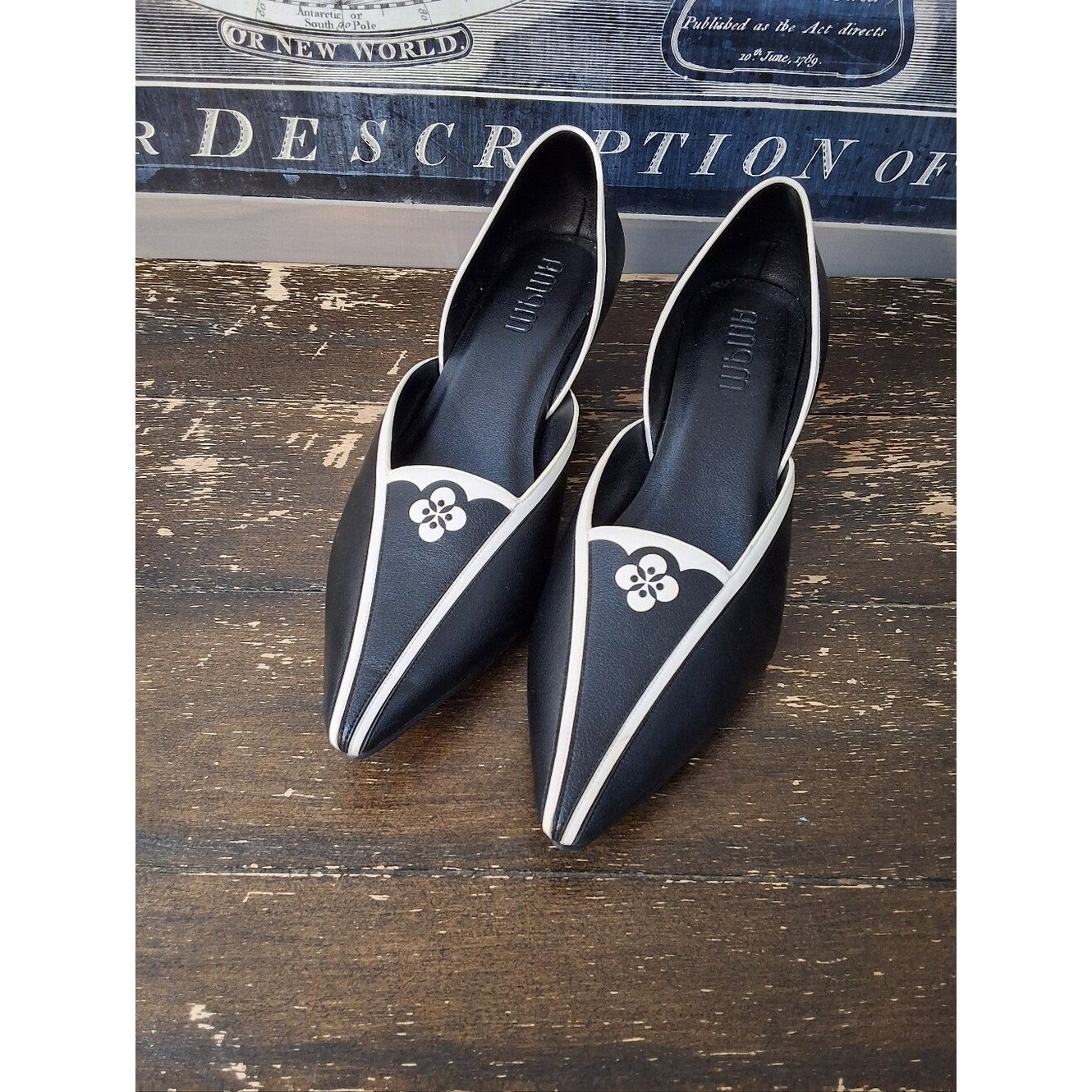 AMPM Black and White Pointed D’Orsay Flats