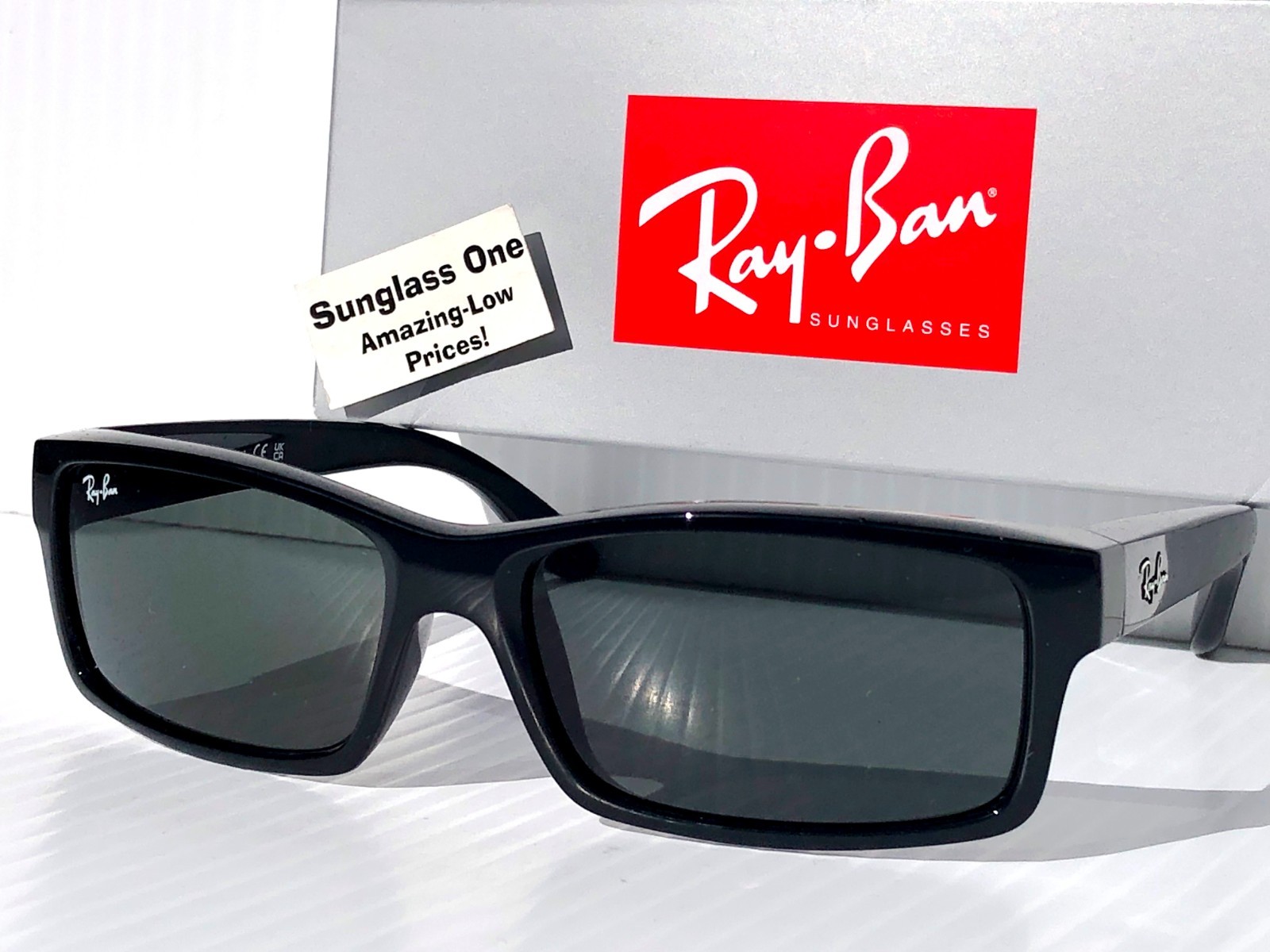 NEW* Ray Ban Shiny Black Rectangle UV Protecting Gray Lens Sunglass RB4151 601