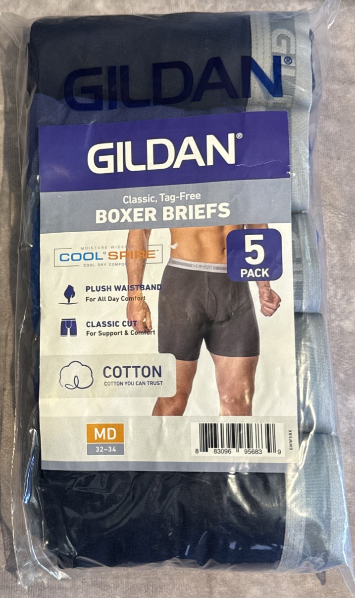 Gildan Mens Boxer Briefs 5 Pack Multi Colored Medium 32-34