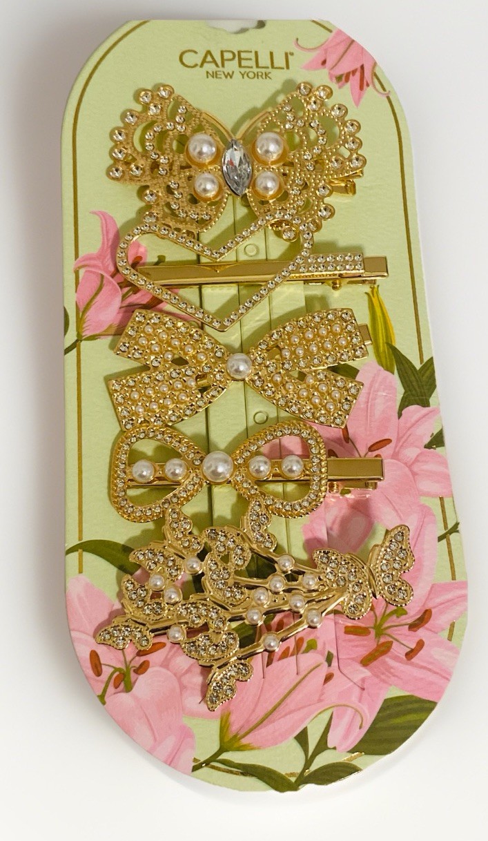 Hairpiece Set of 5 Rhinestone Faux Pearl Hair Pins-bow-butterfly-heart Design