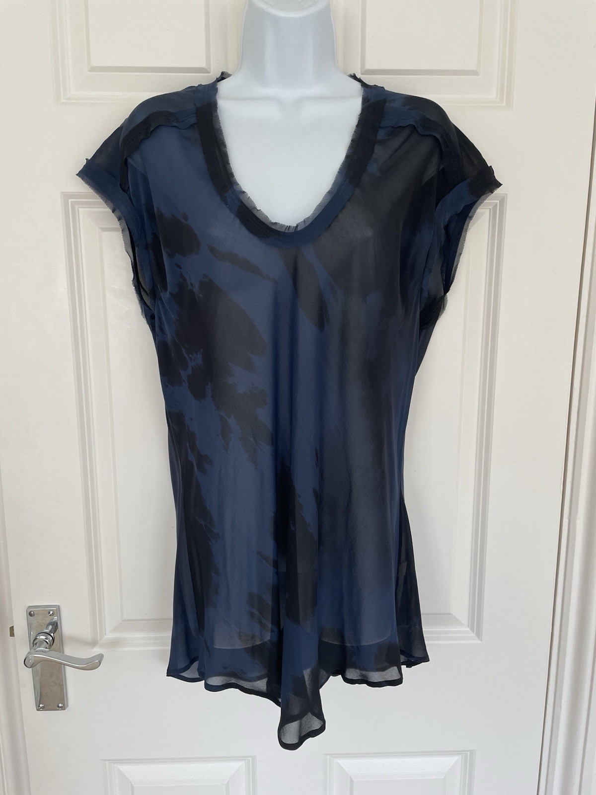 ELAINE KIM ~ Silk chiffon Ink Splat Rima Bias Cut Top ~ XL