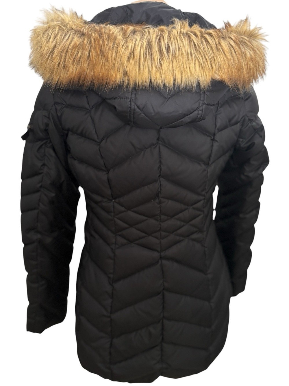 Marc New York Andrew Marc Black Puffer Coat Faux Fur Trim Hood Women’s XS