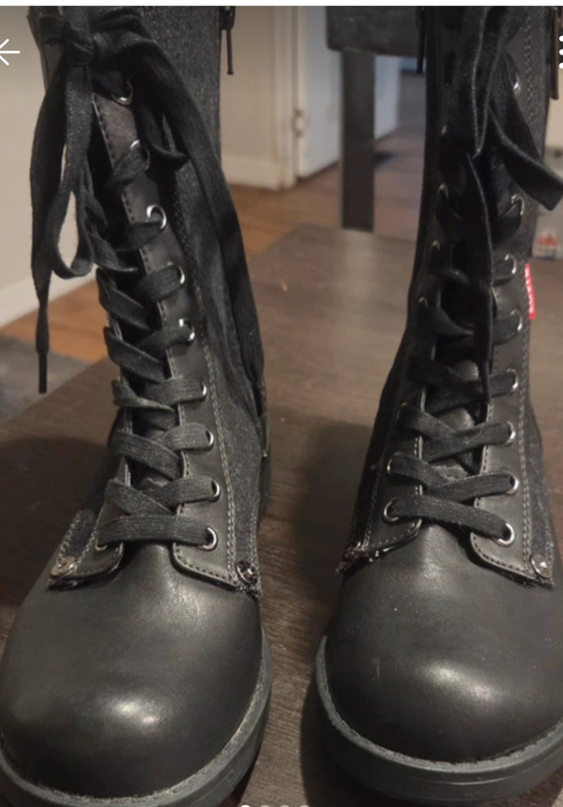 Levi’s Womens Combat Boots Dark Brown Denim Lace Up Zip Size 7.5