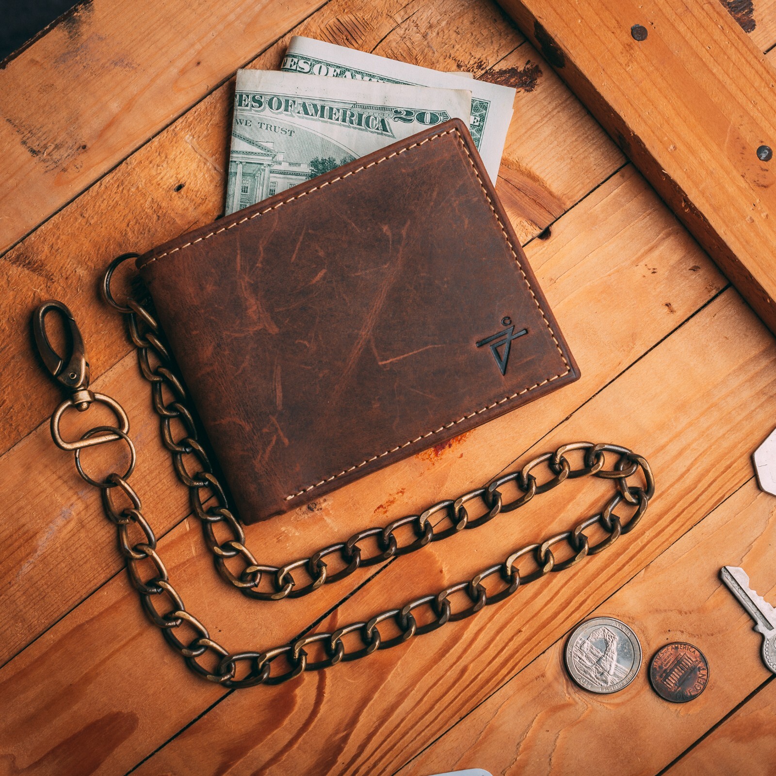 RFID Leather Slim Bi-Fold Chain Wallet for men Biker without Chain J520