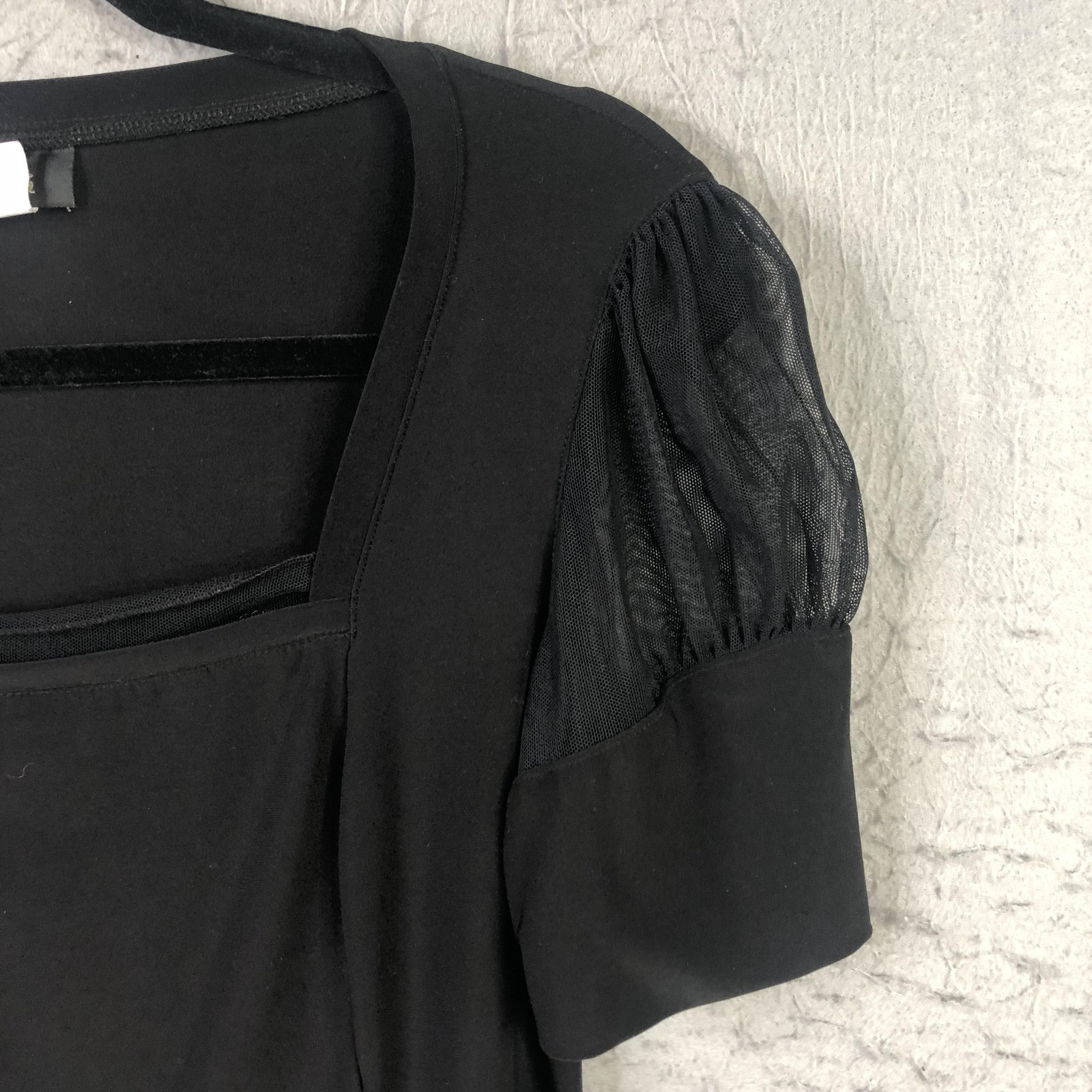 Bali Shirt Womens Medium Black Square Neck Mesh Puff Sleeve Whimsigoth Feminine