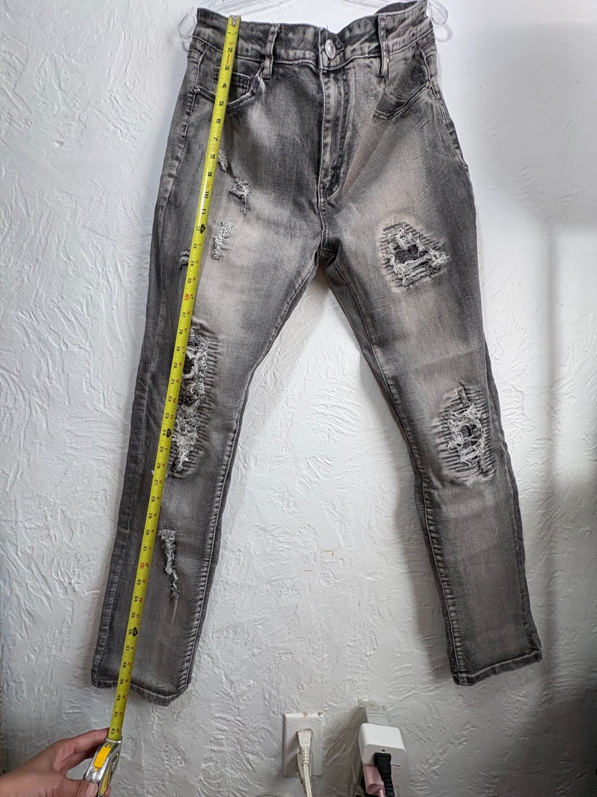 Waimea Men’s Skinny Fit Jeans 36 x 32 Light Wash Gray Black Ripped, distressed