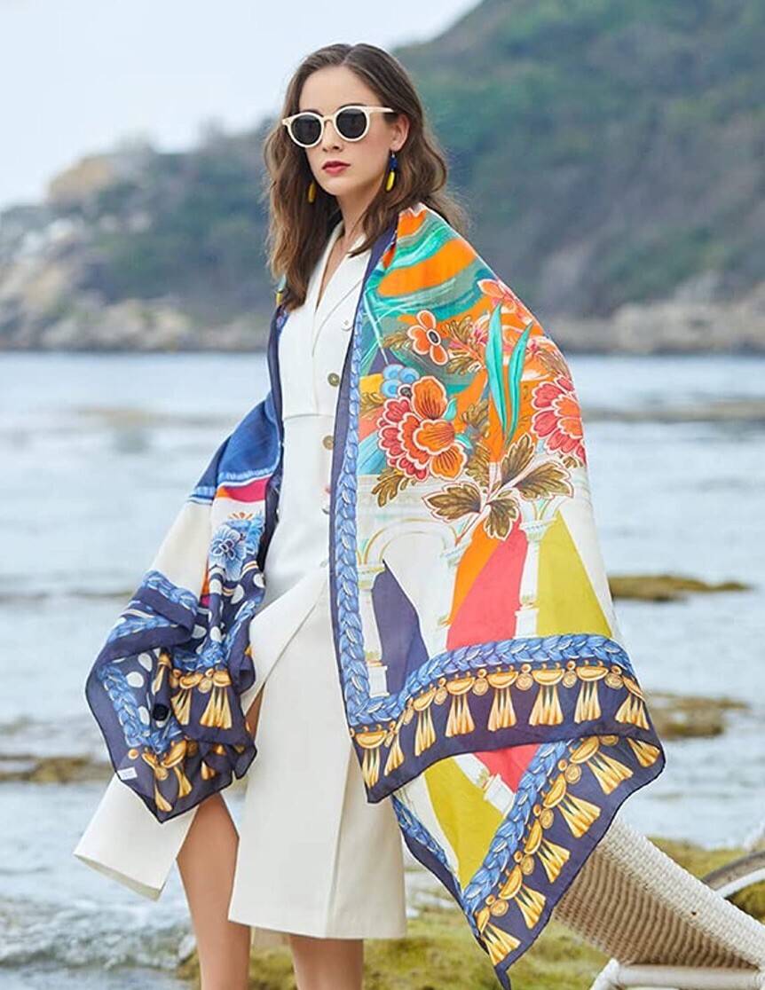 Luxurious Extra Large 100% Silk Scarf-90in x43in-