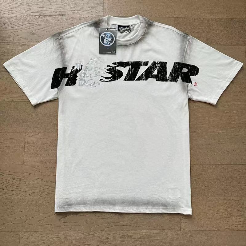 Hellstar Rhinestone Letter Print Washed Vintage Unisex Short Sleeve T-Shirt