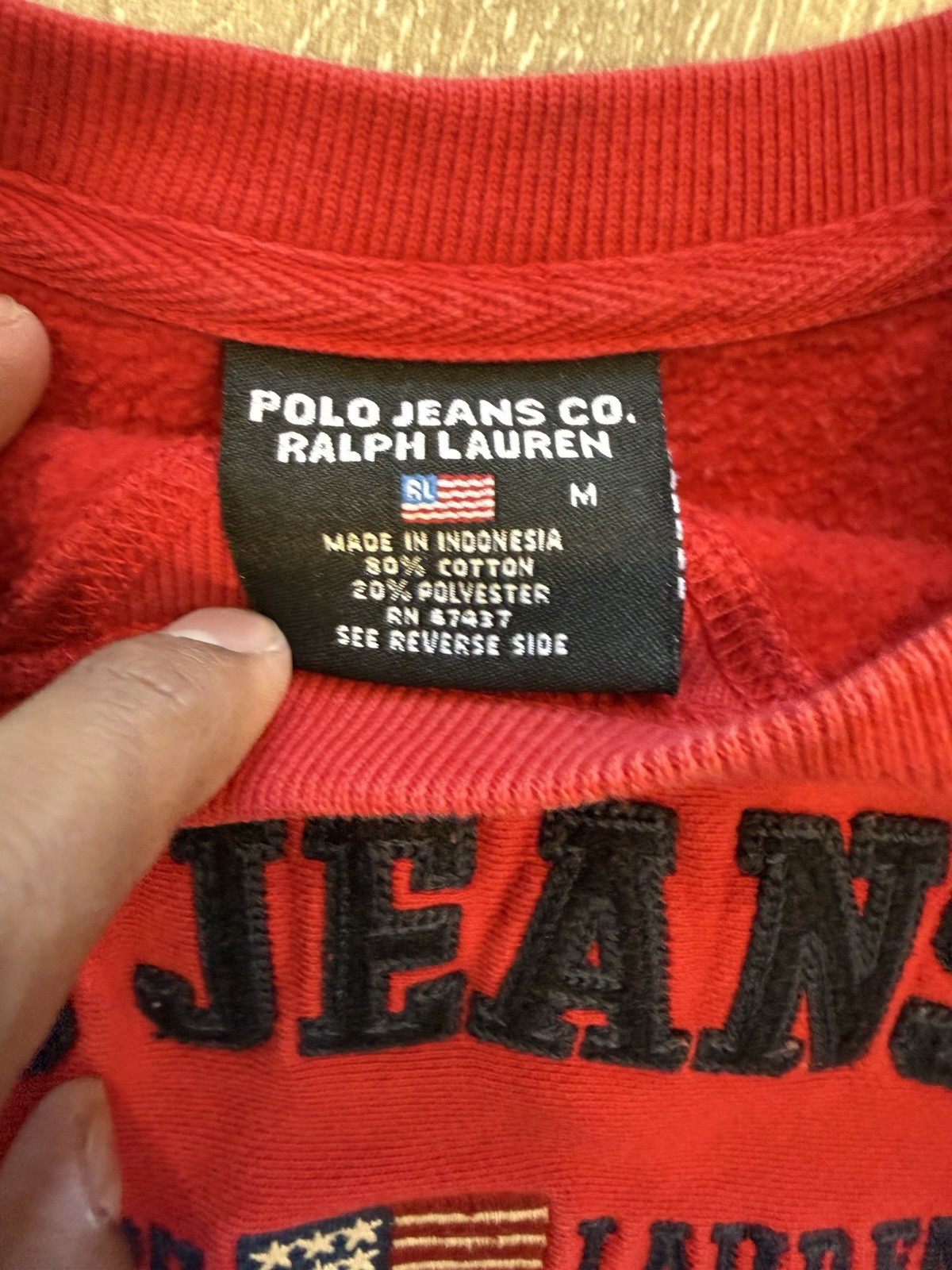 1990’s Polo Jeans Co. Ralph Lauren women Red Fleece Crewneck Logo Size M